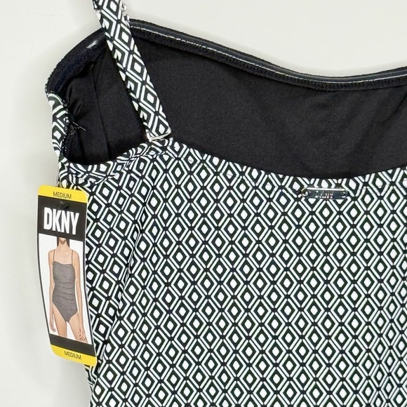 DKNY Women's Removable Straps One Piece Swimsuit Medium Black/White SPF - Picture 9 of 16